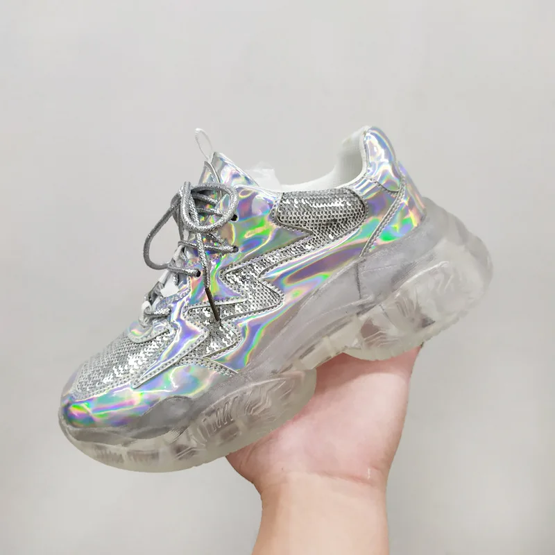 Лидер продаж 2019 года повседневная обувь на толстой подошве женские блестящие