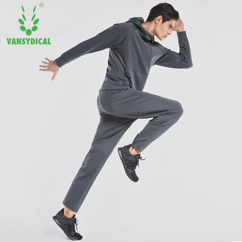 

2019 Vansydical Sportswear Set 2pcs Men Sweatshir Winter Hooded Sweater Mens Pants Long Sleeve Thermal Sports Running Suits Man
