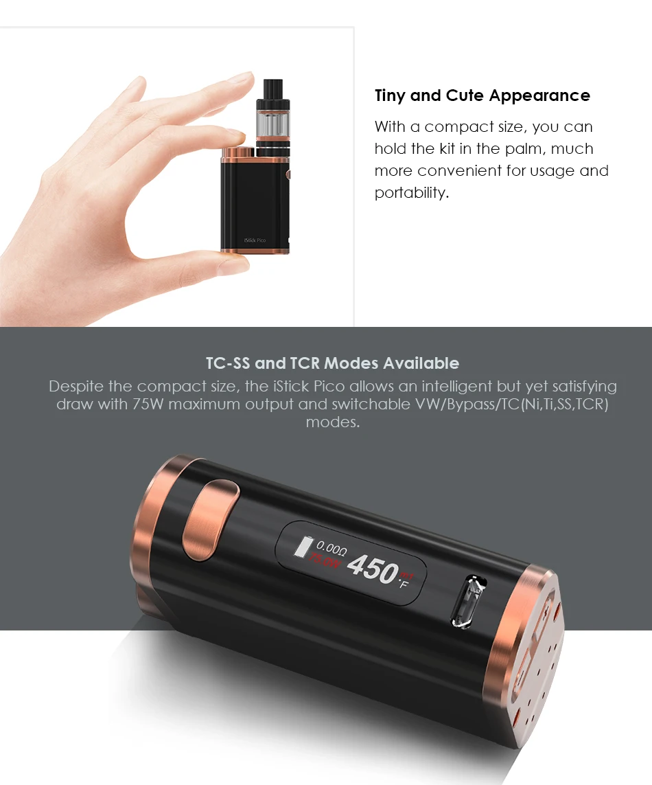 Eleaf Istick pico Mod электронная сигарета 75 Вт TC коробка мод Vape no melo 3 танк распылитель NO 18650 батарея испаритель