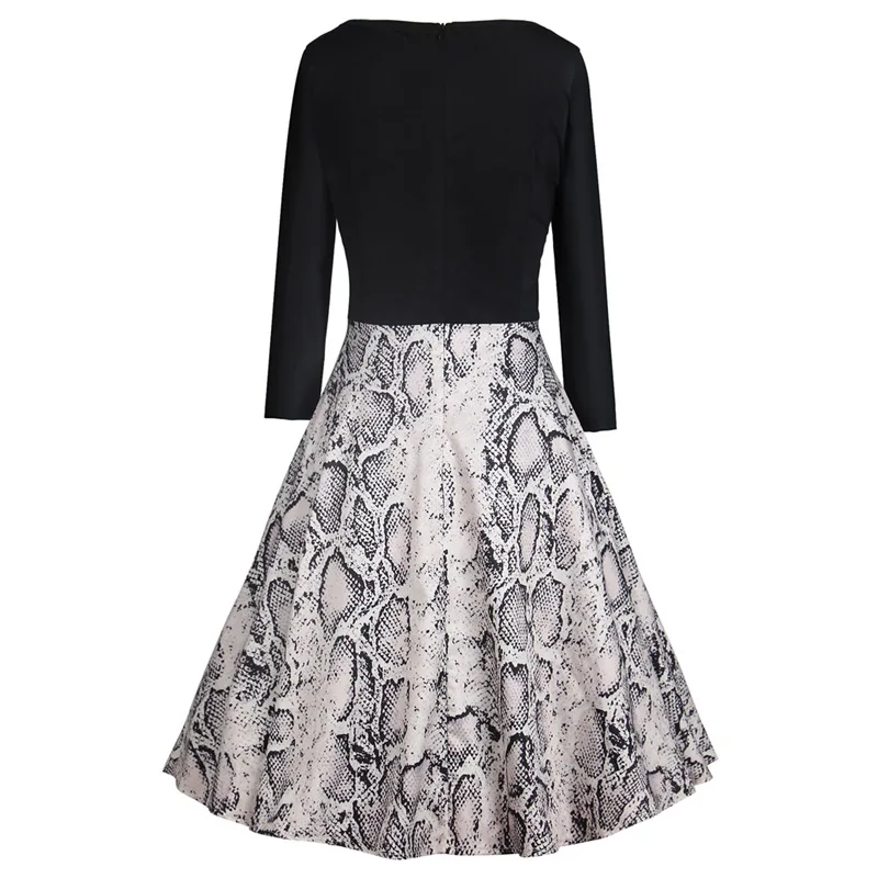 HeyGalSing Women Vintage Print Patchwork Dress 2018 Winter New Round Neck 3/4 Sleeve Swing Midi Elegant Party | Женская одежда