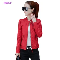 high quality pu leather jackets women autumn black motorcycle coat short faux leather biker jacket soft female red outwear w162