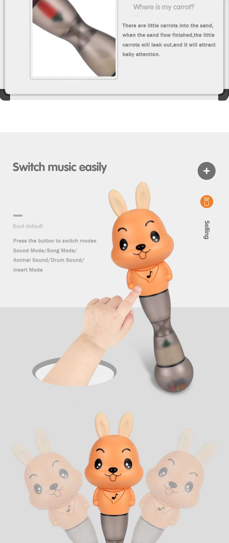 Tumama музыкальный инструмент 4 в 1 музыкальный песочный Молоток детские игрушки обучающая мигающая музыкальная палочка песочные часы музыкальная игрушка для детей
