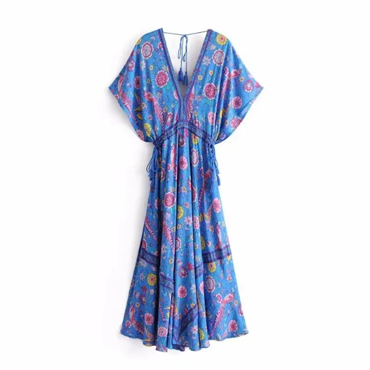 С принтом летнее Boho Макси платье для женщин 2019 кружево до Sleevelesss свободное
