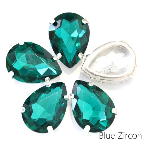 Blu Zircon 5 размеров красочные стеклянные каплевидные красные пришивные стразы с полым клешом хрустальные пришивные стразы для свадебного платья Y1903 - Цвет: Blu Zircon