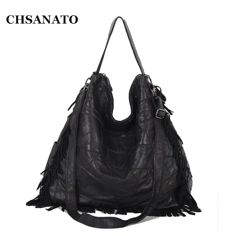 CHSANATO модная женская сумка из натуральной кожи Лоскутная на плечо овечьей