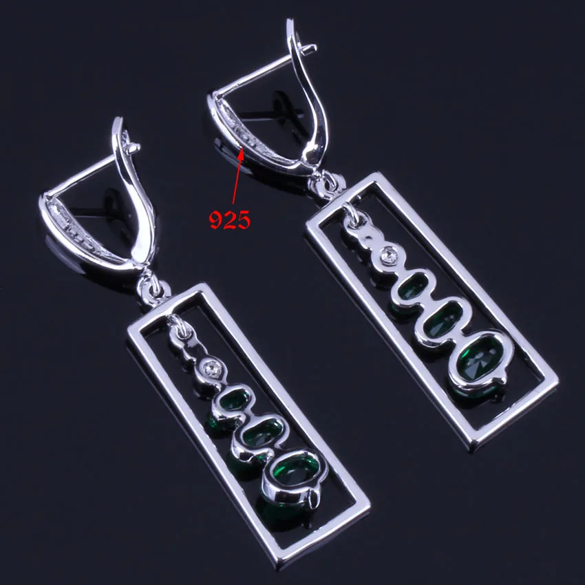 Rare Oval Green Cubic Zirconia Silver Plated Drop Dangle Earrings V0831 | Украшения и аксессуары