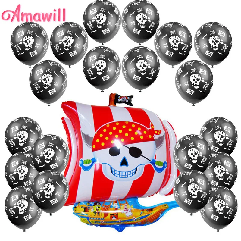 Amawill пиратский корабль фольги гелиевые шары 20 шт латексные с черепами для