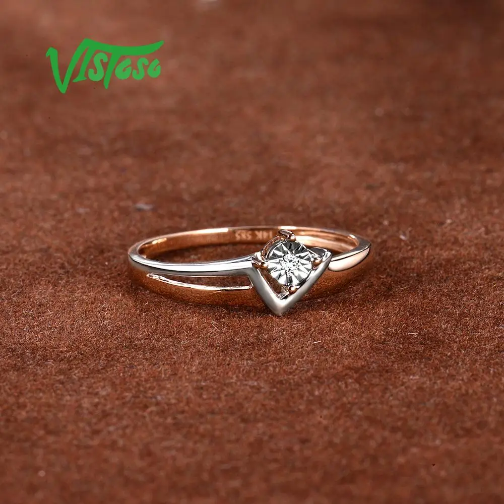 VISTOSO Pure 14K 585 двухцветное Золотое Сверкающее иллюзионное кольцо с бриллиантами для женщин, юбилейное модное ювелирное изделие