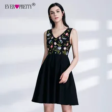 Ever Pretty Новые Летние черные платья для выпускного вечера сексуальные трапециевидные платья с v-образным вырезом без рукавов с вышивкой вечерние платья для выпускного вечера AS04057BK