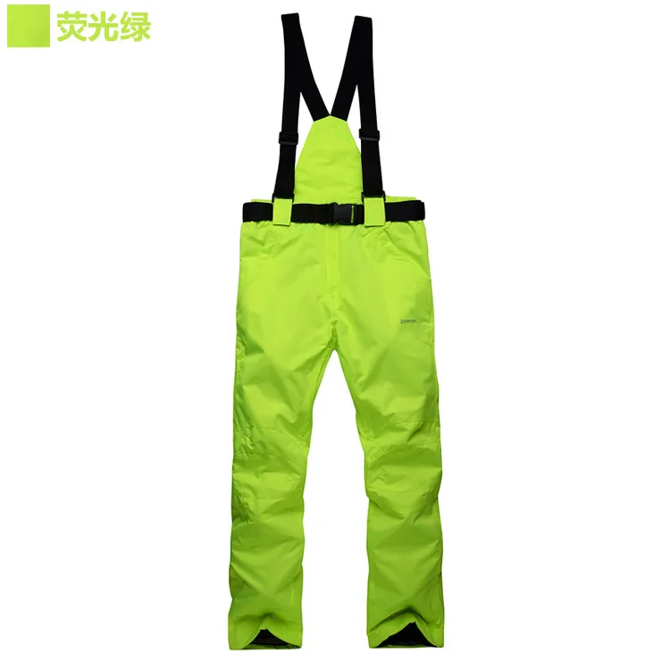 Зеленый Новые зимние толстые теплые лыжные штаны для мужчин и женщин, ветрозащитные водонепроницаемые штаны на подтяжках, зимние сноубордические брюки размера плюс - Цвет: Зеленый