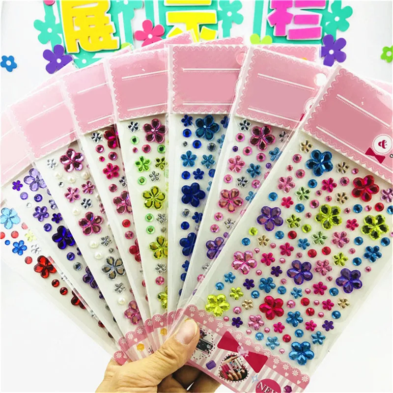 

Self Adhesive Glitter Flower Crystal Gems Jewel Diamond Sticker Rhinestone Strip Scrapbooking DIY Decal Color Sent Randomly