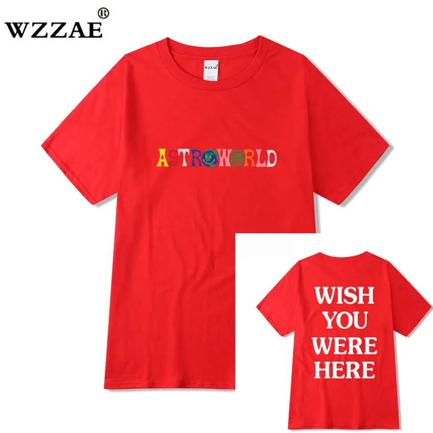 Red Трэвиса Скотта AstroWorld Tour футболка для мужчин и женщин 1:1 Трэвиса Скотта футболки Топы Футболки Уличная Хип-хоп kanye ASTROWORLD футболка - Цвет: Red