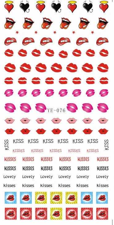 Переноса воды этикета наклейки для ногтей Kiss язык сладкое сердце любовь Валентин