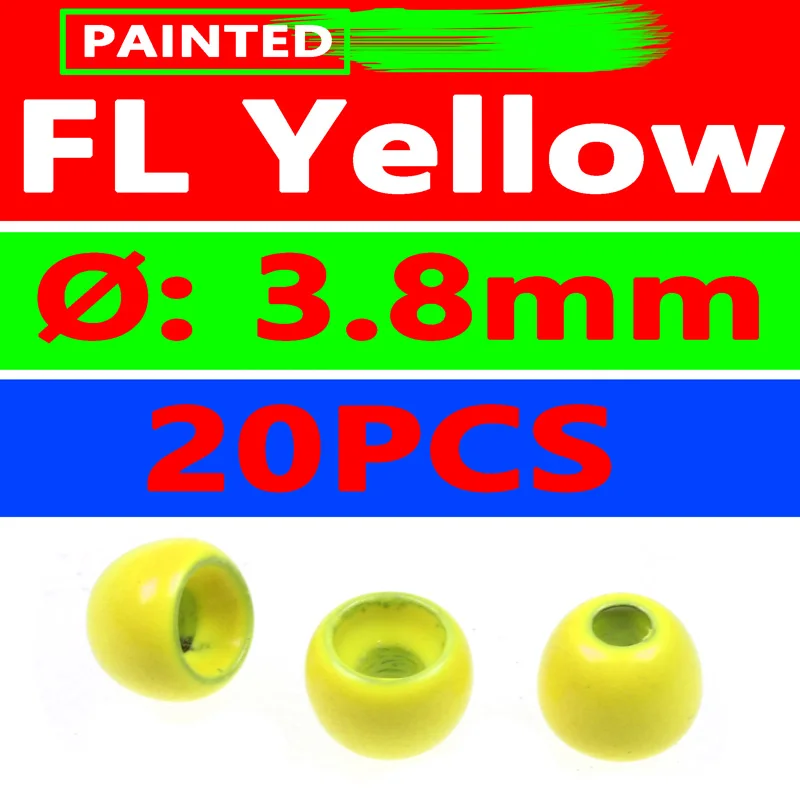 FL Yellow Bimoo 20 шт./пакет 5/32 3,8 мм Цвет латунные бусины для мушек beadhead Нимфа стример FL розовый/оранжевый/желтый/для крюк Размеры 8 10 12 - Цвет: FL Yellow