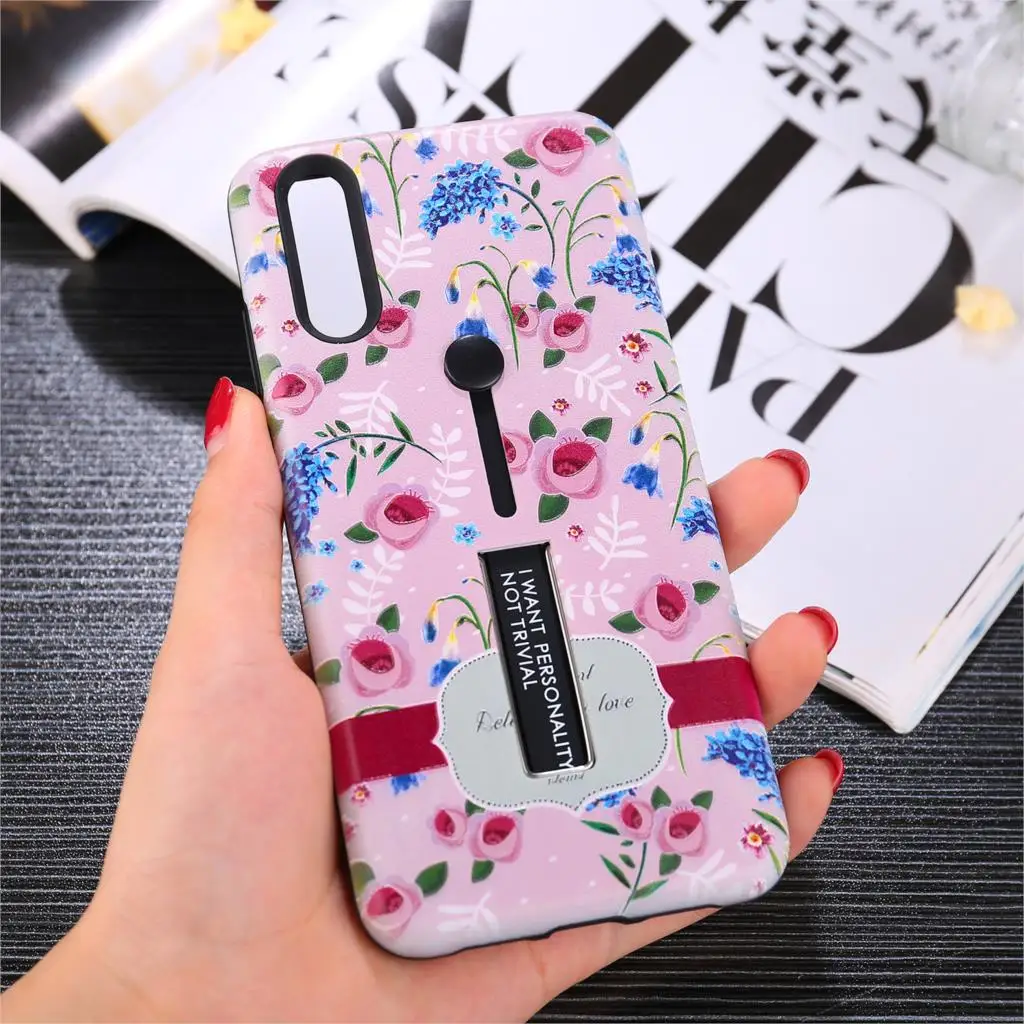 Dulcii для huawei P20 Pro тиснением цветочный узор ТПУ PC Гибридный чехол с палец сцепление