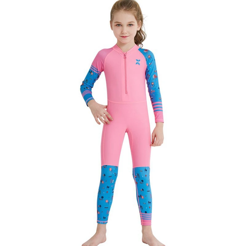 

Kids Lycra Dive Skin Full Wetsuit Swimsuit One Piece Long-sleeve Surfing Suit Sun UV Protection UPF50+ Bath Suit