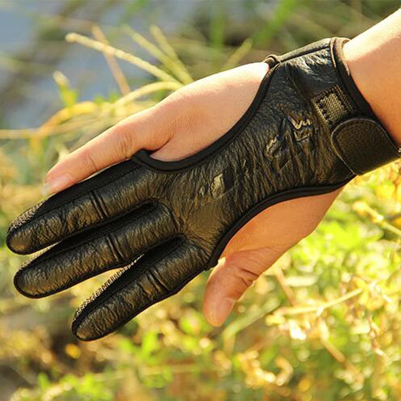 1 шт. перчатки для стрельбы из лука 3 пальца черная кожа защитные охоты | Спорт и