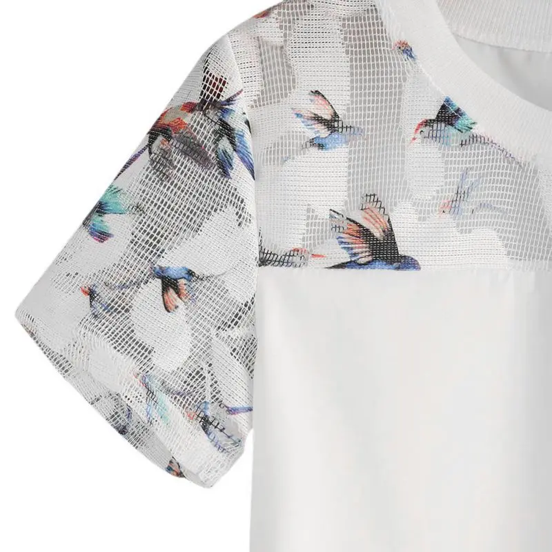 Floral Lace Blouse Women Short Sleeve Plain Blouse Summer Elegant Blouse