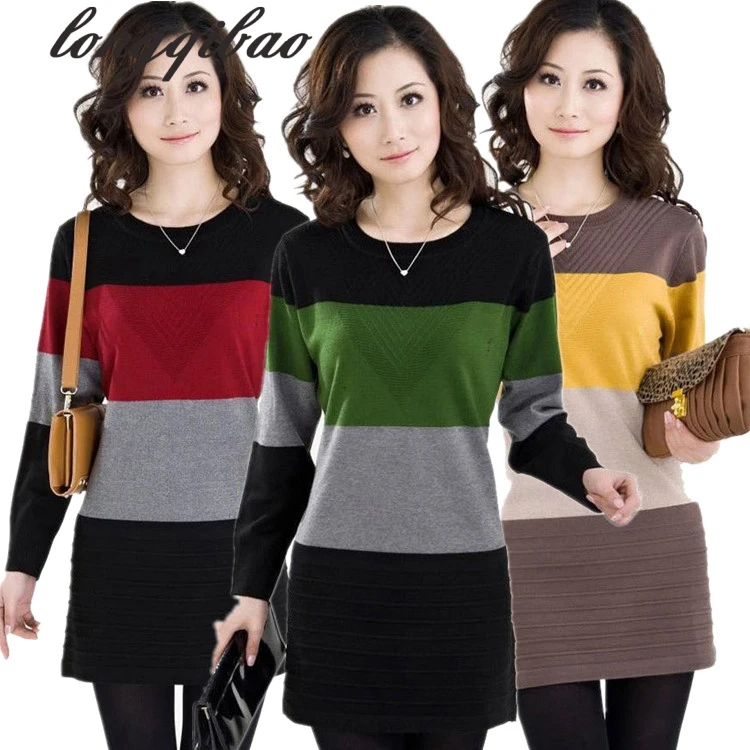 Middle-aged Autumn And Winter Loose Plus Size Mother Dress Sweater Women Long Bottoming Knitwear Dresses | Женская одежда