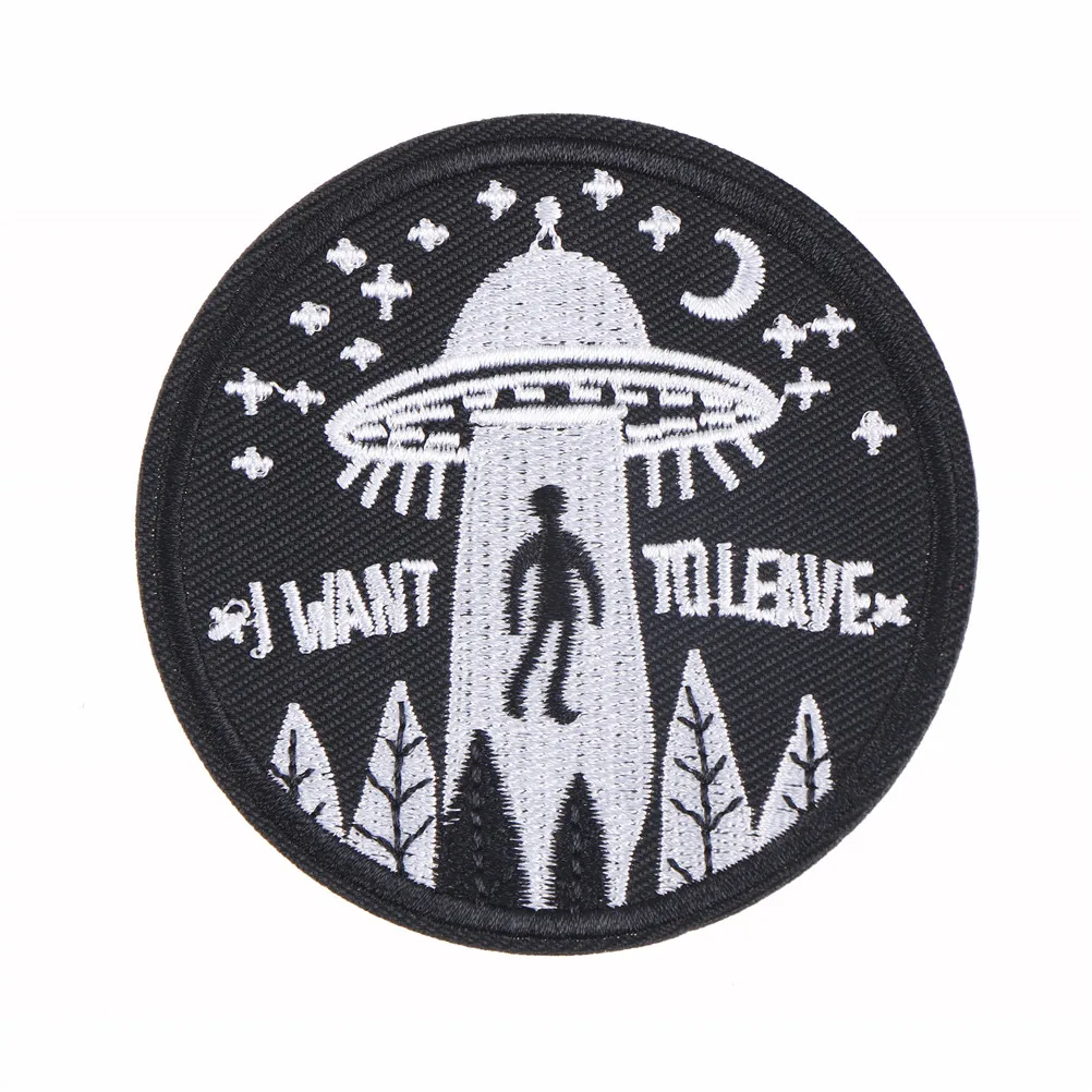 1 шт. Модные прочные значки для инопланетян &quotI WANT TO LEAVE UFO&quot с вышитой аппликацией