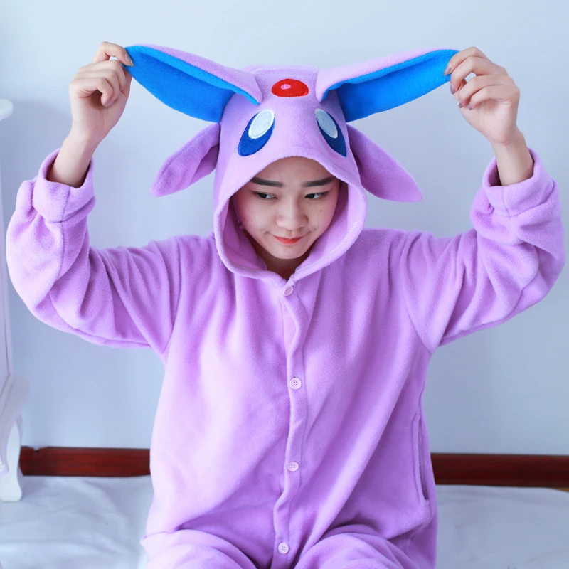 Флис аниме фиолетовый Espeon Пижама для взрослых унисекс Onesie Косплэй пижамы
