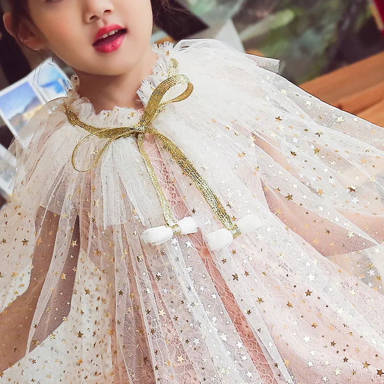 Summer Girls Dress Blazers Children's Shawl Baby Beach Wear Princess Jacket Cloak Chiffon Tulle Sequin Coat Boutique Cape | Детская