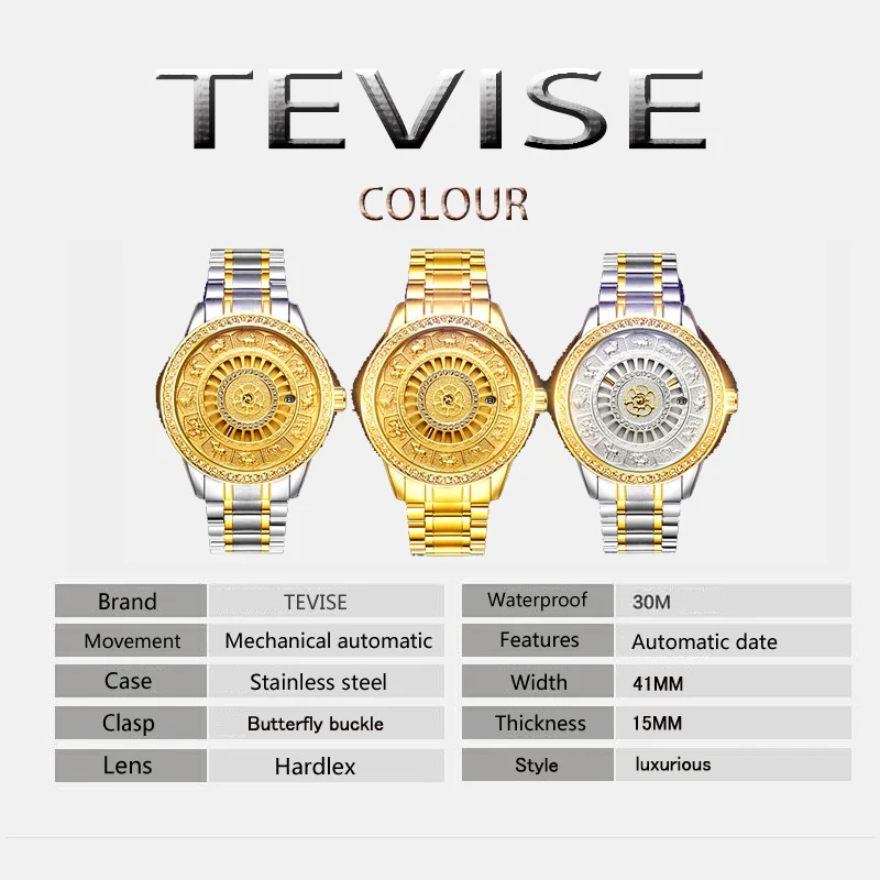 Мужские автоматические механические часы TEVISE женские водонепроницаемые