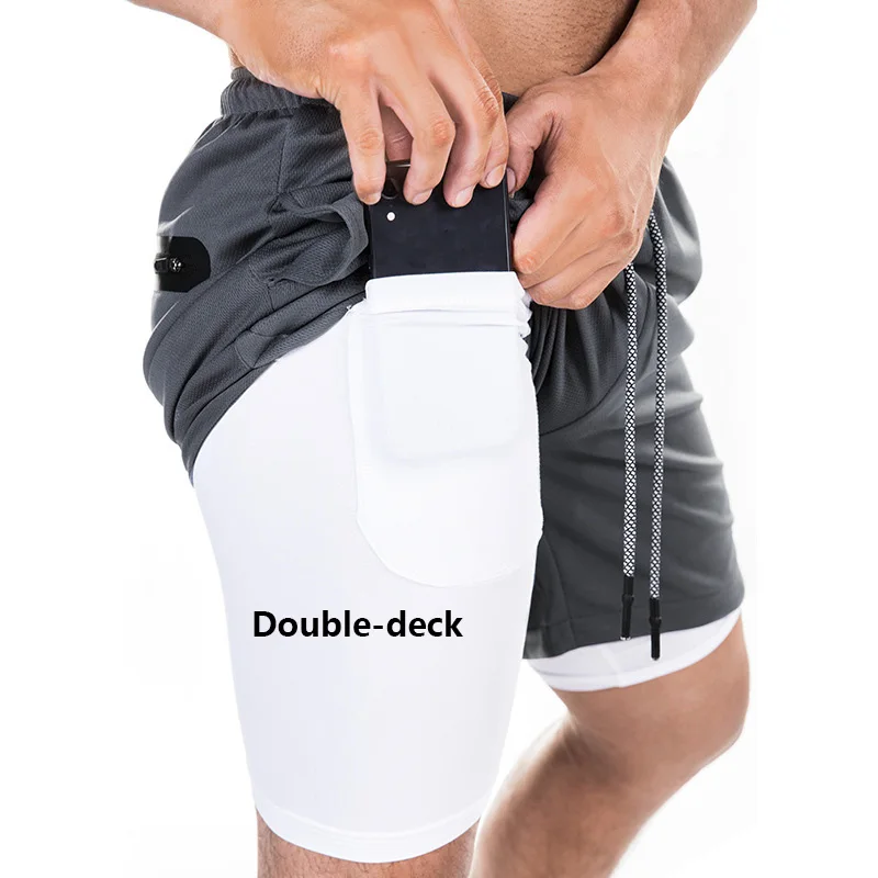 Double-Deck DarkGray Мужские шорты для спортзала, двухслойные, 2 в 1, для фитнеса, бега, короткие штаны, для тренировок, бодибилдинга, нижнее белье, быстросохнущие шорты для бега, мужские - Цвет: Double-Deck DarkGray