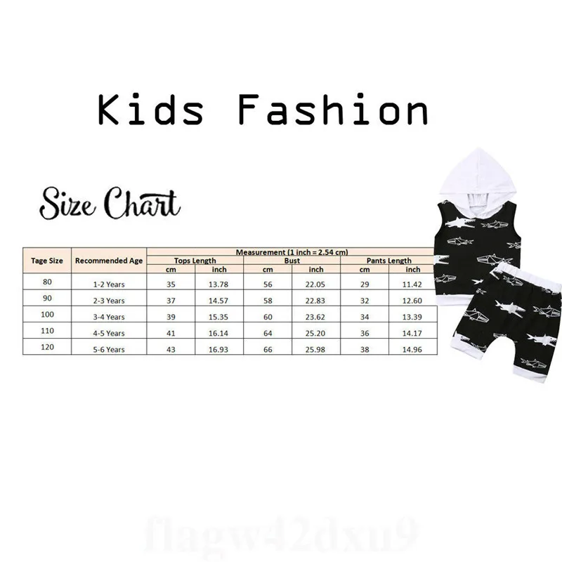 Fashion Summer Kids Baby Boy Outfits Shark Printed 2Pcs Sleeveless Hooded Vest+Elastic Waist Shorts Cotton Clothes Sets 1-6Y | Детская