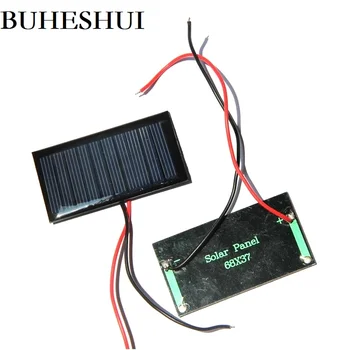 BUHESHUI 0.3W 5V 60MA Mini Solar Cell With Wire /Cable DIY Solar Panel Charger For 3.7V Battery Light Toy Study 68*37MM 100pcs