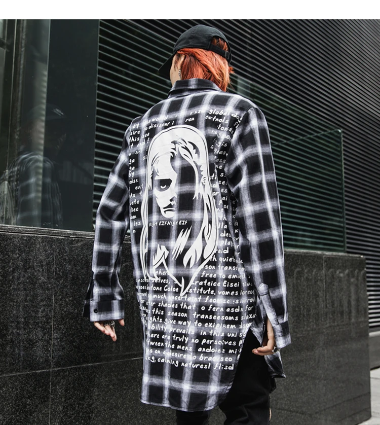 High Street Western стильные мужские рубашки в клетку с принтом хип-хоп осенние мужские повседневные рубашки с длинным рукавом Хлопок hotboom уличная одежда