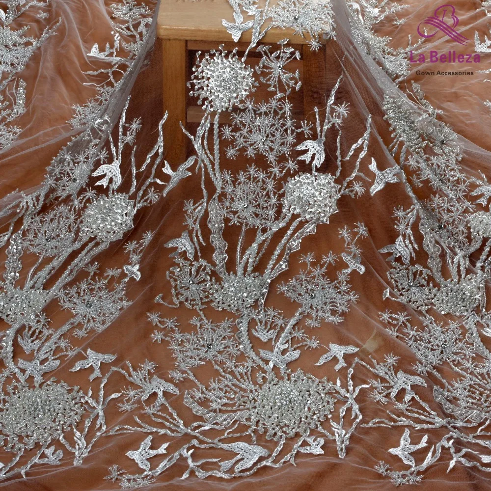La Belleza/новый модный дизайн кружевная ткань из стразов цвета слоновой