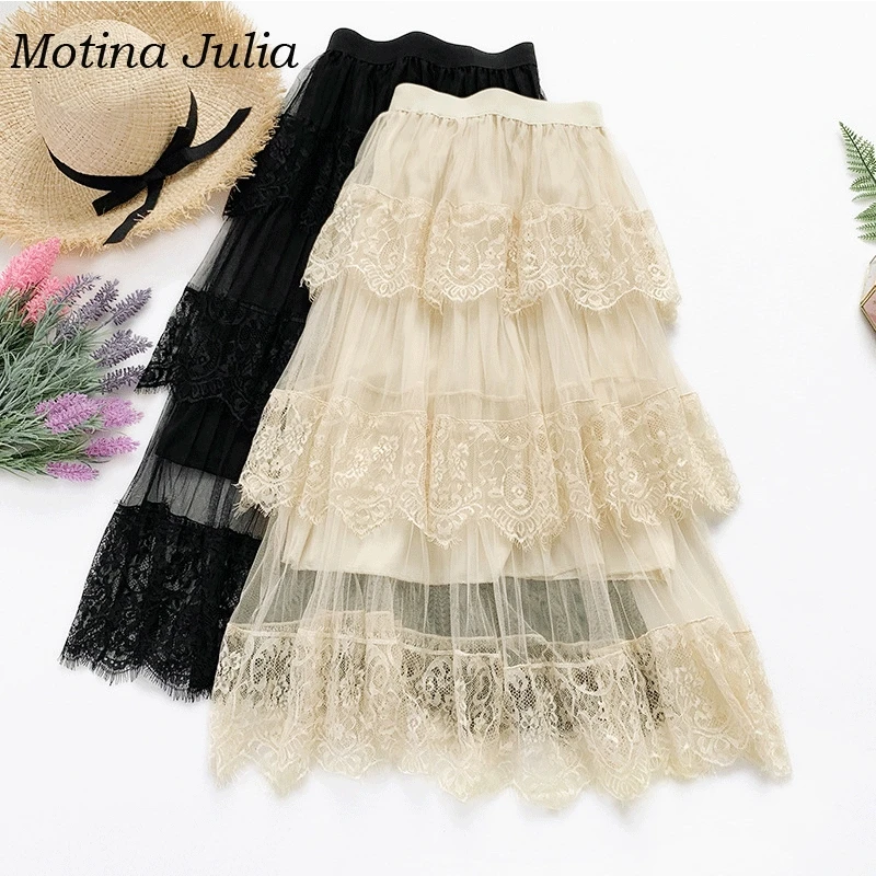 Motina Julia 2019 летняя кружевная вязаная юбка нижняя Женская Вечерние Клубные миди