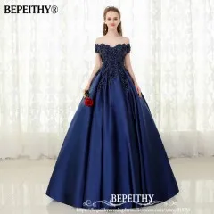 navy blue BEPEITHY темно-синее длинное вечернее платье с v-образным вырезом, кружевное винтажное выпускное платье с бисером, недорогое вечернее платье с открытыми плечами - Цвет: navy blue