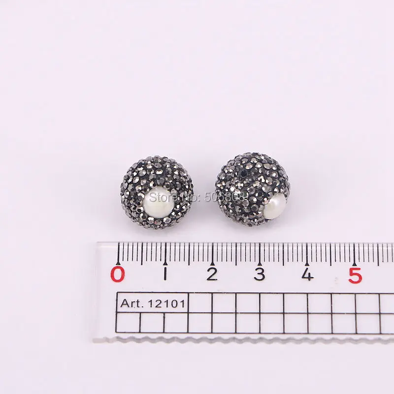 12PCS Natural pearl beads round ball shape side hole pave black rhinestone crystal fashion jewelry ZYZ160-9902 | Украшения и