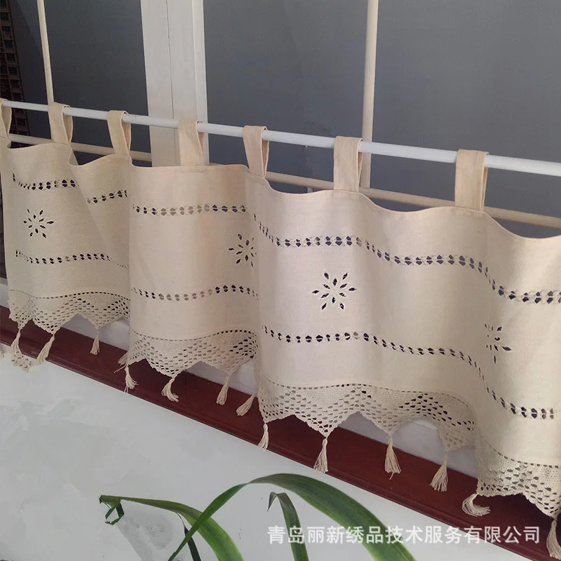 Полая оконная занавеска Современная хлопковая льняная кофейная с кисточками