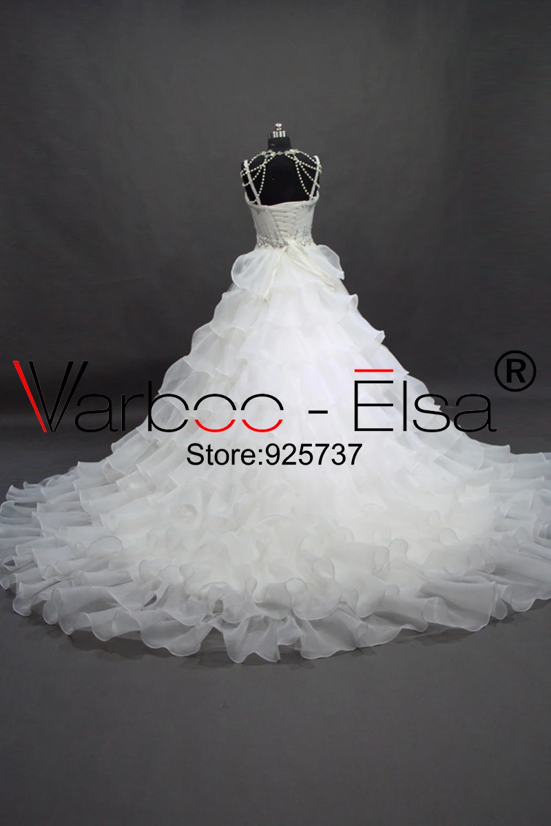Свадебное платье VARBOO_ELSA белое кружевное бальное с кристаллами и жемчугом на