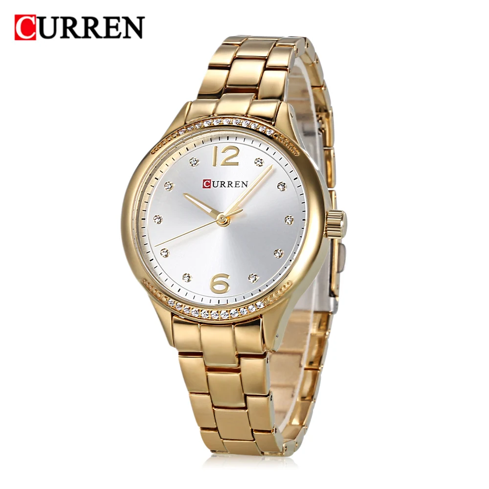 Роскошные брендовые кварцевые часы Curren для женщин розовое золото стальной