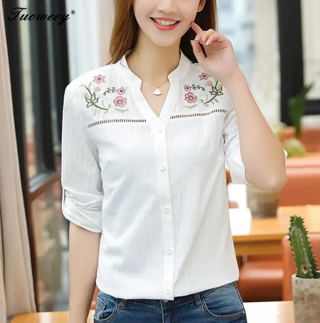 

Autumn Cotton Linen Blouse Women Tops 2020 casual Shirt Women Vintage Embroidery shor Sleeve Ladies Blouses Camisetas Mujer tops