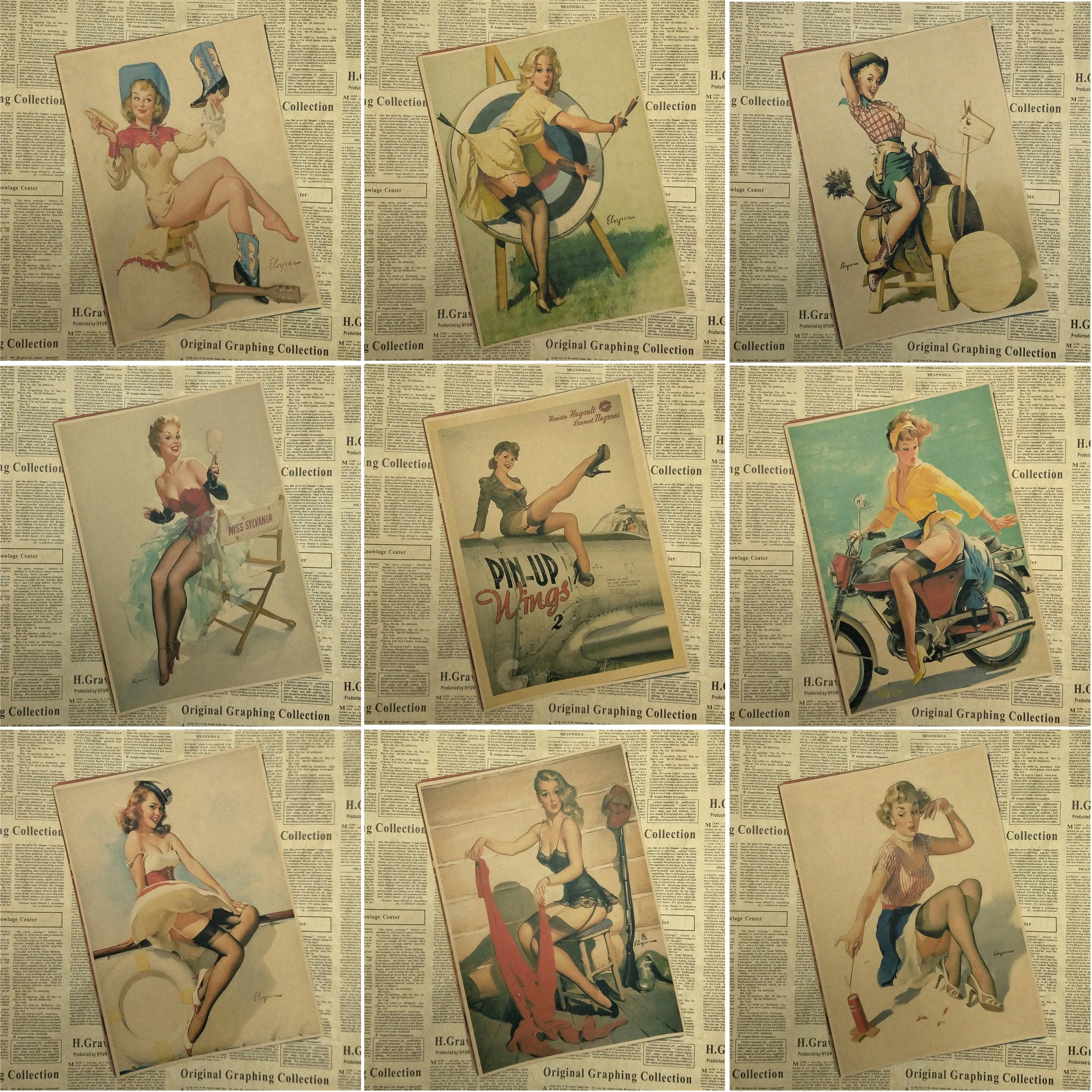 PINUP Винтажный Классический постер из крафт-бумаги для девушек мировая война кафе