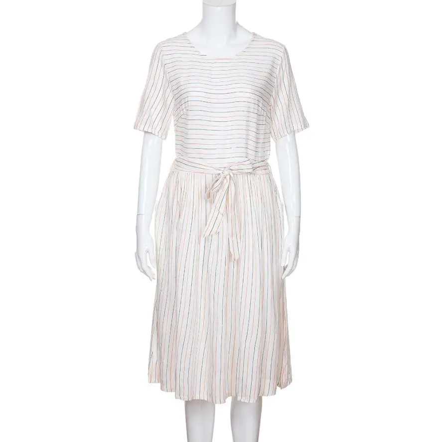 Летние Для женщин Элегантный в Вертикальную Полоску длинная рубашка платье