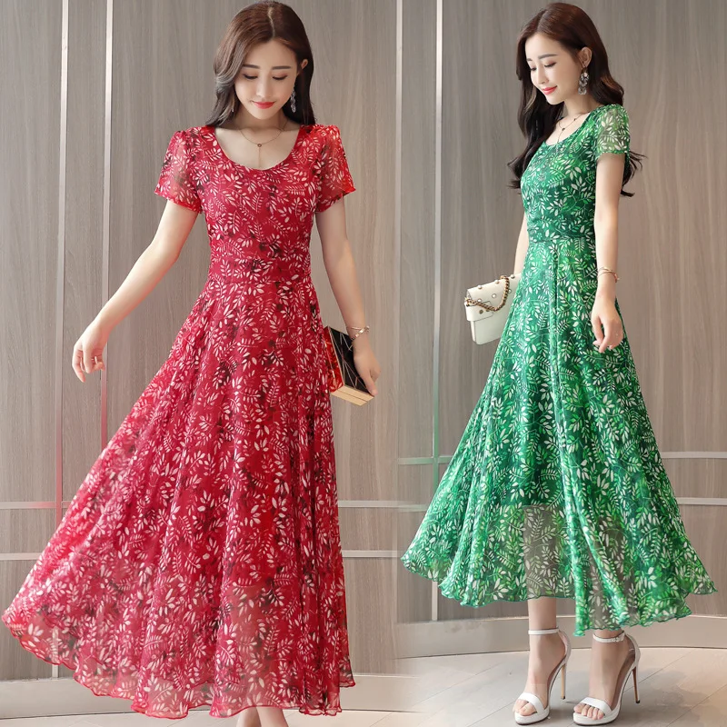 Мода 2019 новые летние женские пляжные Цветочные шифоновое платье темперамент