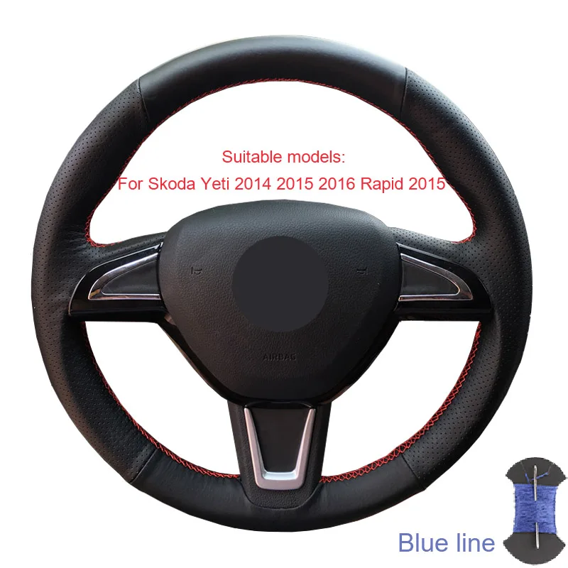 Blue thread Оплетка рулевого колеса для Skoda Yeti Rapid /Чехлы рулевого колеса автомобиля Защита салона автомобиля - Название цвета: Blue thread