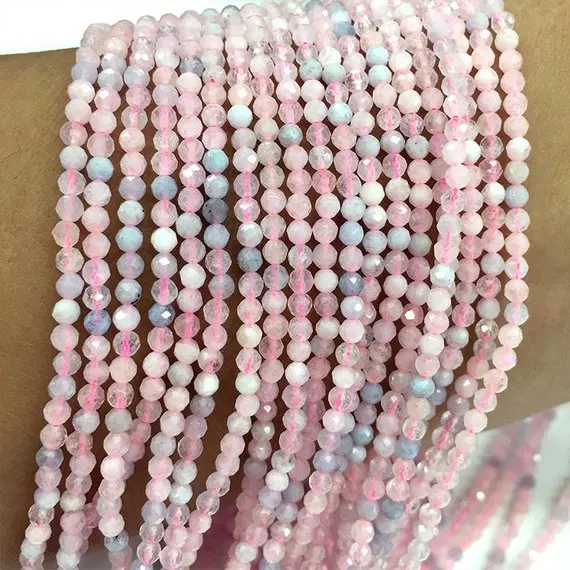 

100% Natural Morganite Beads 2mm 3mm 4mm Faceted Round Bery l Beads,Faceted Spacer Tiny Beads,15.5"Full Strand