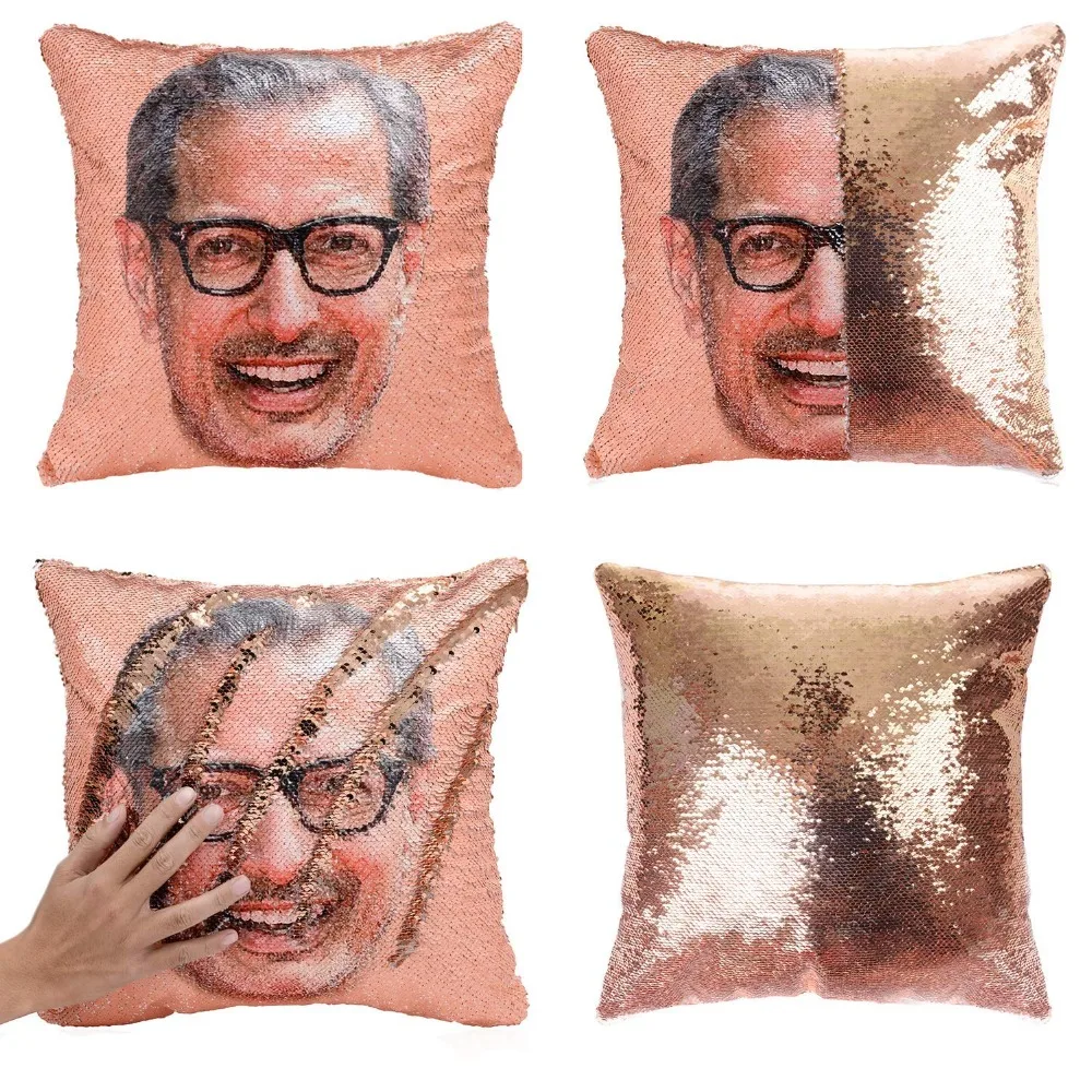 Большая Акция Jeff Goldblum улыбающееся лицо Русалка Реверсивный флип блесток бросок Наволочка-Забавный кляп Подарочный чехол для подушки