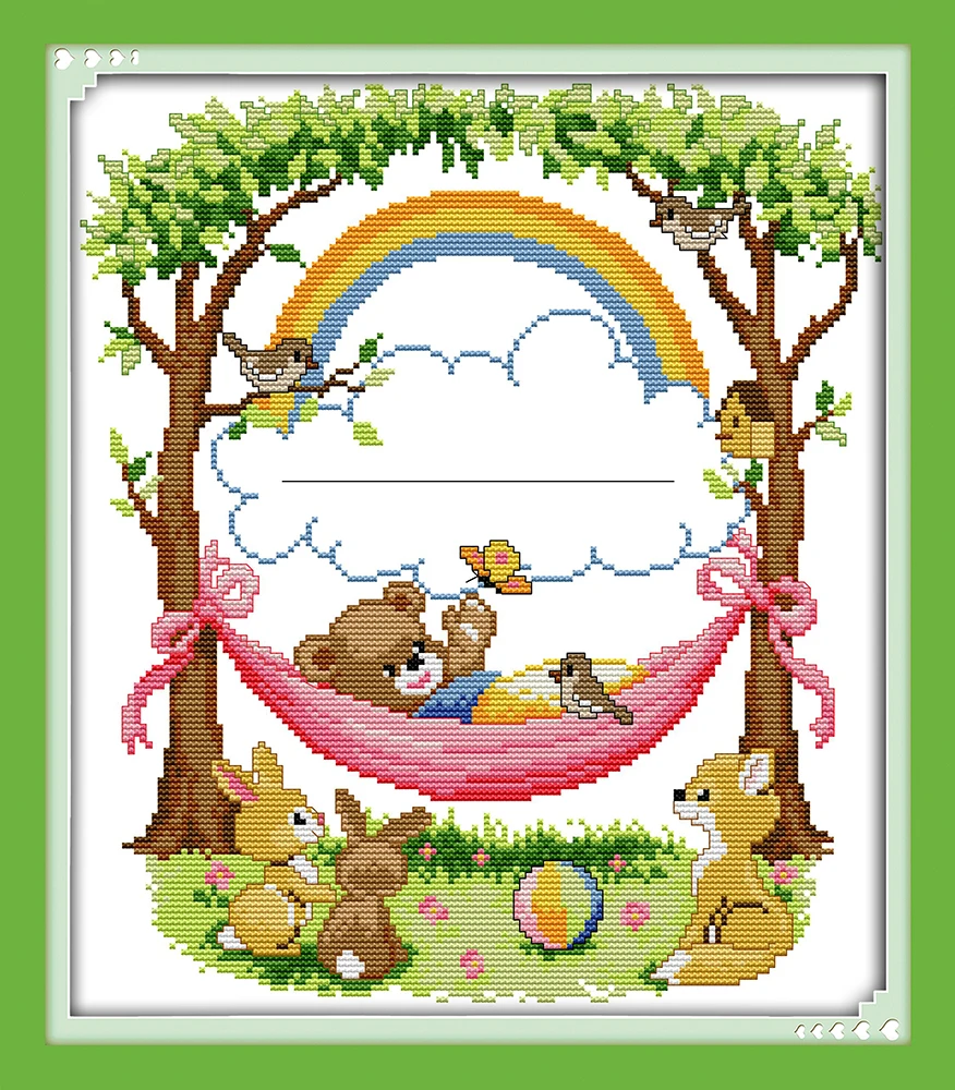 Набор для вышивки крестом bear Play on The swing 14ct 11ct вышивка на холсте рукоделие