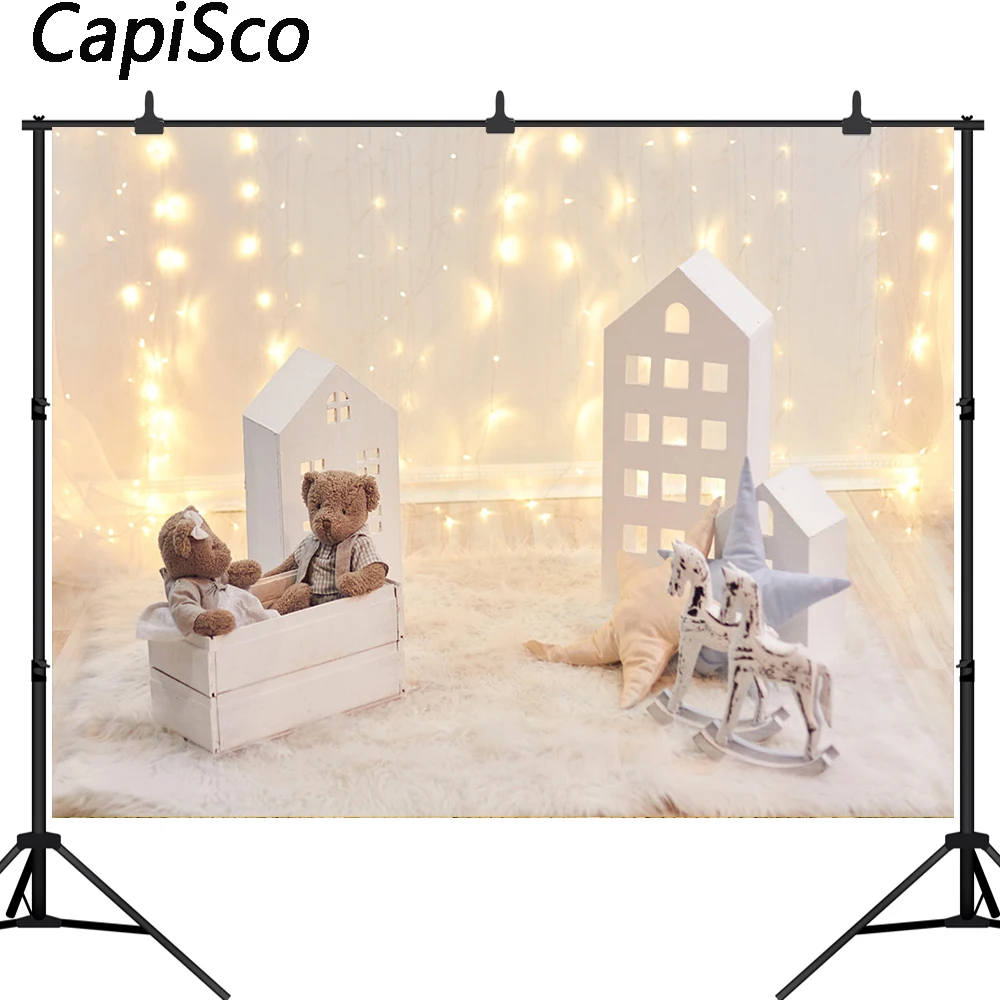 Фон для фотосъемки Capisco блестящая лампа настенный медведь куклы детский фон дня