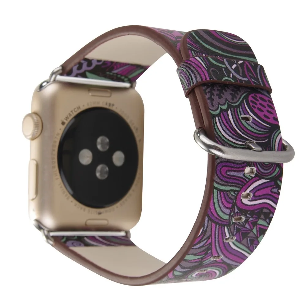 Кожаный ремешок для часов Apple Watch 44 мм 40 42 38 серии 4 3 2 1 с цветочным принтом наручные