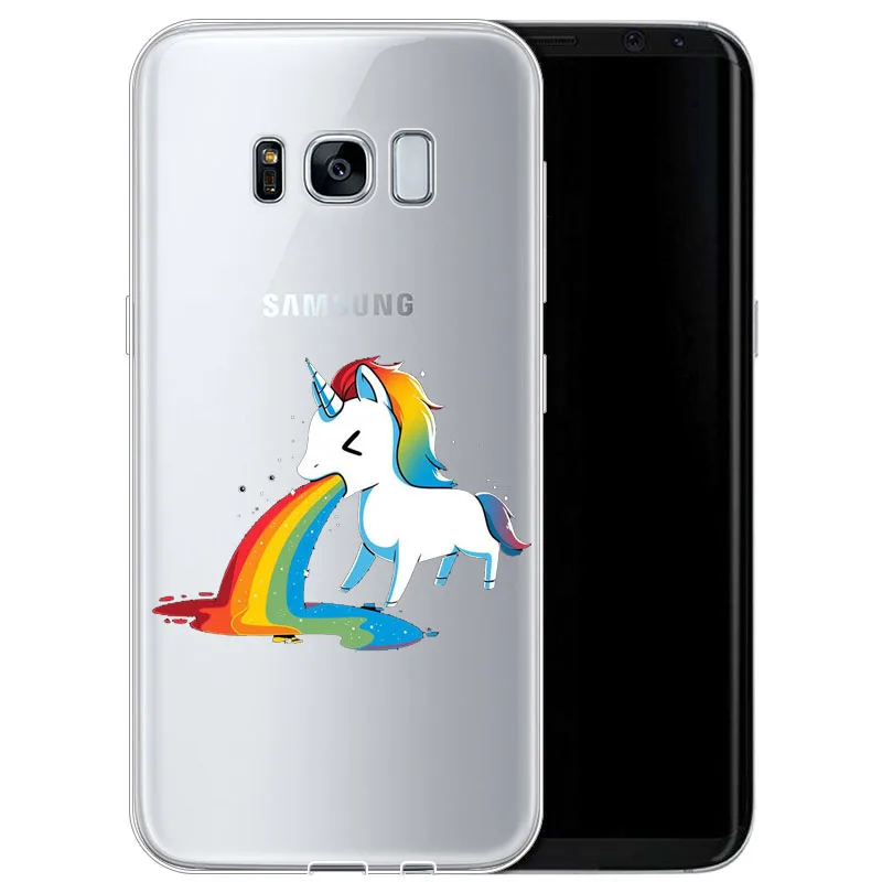Увлекательный чехол для телефона Samsung2016 2017J3J5J7 A3 A5 A9 Симпатичные Радуга лошадь ТПУ