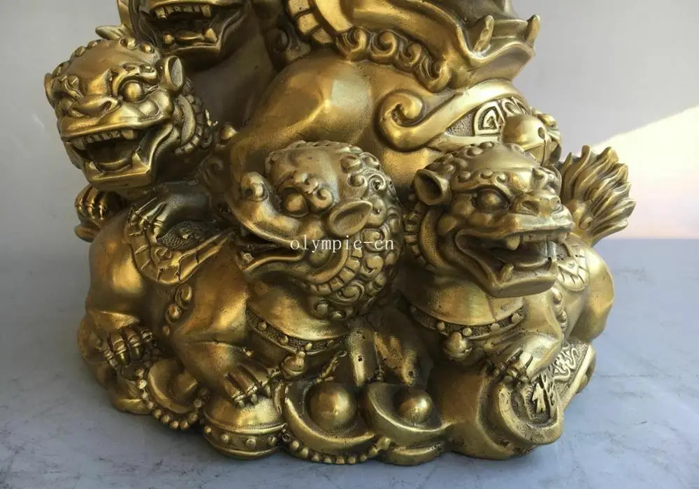 10'' brass folk fengshui decor auspicious beast treasure six fu foo dogs lion | Дом и сад